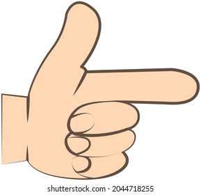 Hand pointing. Part of arm. Direction of movement and indication. Human arm gesture clenched fist and finger pointing forward. Isolated on white of human hand with indicating index finger and thumb up