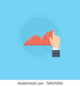Hand pointing the peak of business graph, Hand pushing the business graph up, Growing business invest graph illustration