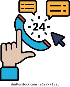 A hand is pointing to a phone with the time 24 on it