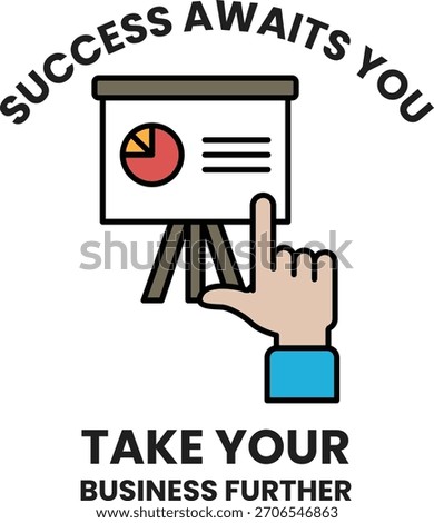 A hand pointing at a presentation slide that says "success awaits you". The image is meant to inspire and motivate people to take action and pursue their goals