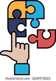 A hand pointing at a puzzle piece with the word "connect" written on it. Concept of putting together pieces to form a complete picture or understanding. Scene is one of curiosity and exploration