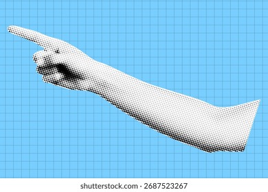 Diseño de collage de semitono retro apuntando a la mano