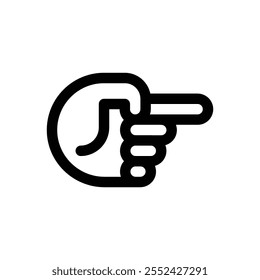 Hand pointing right. Editable stroke vector icon on white background.