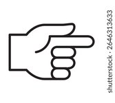 Hand pointing right icon. Hand pointing with the index finger icon. Icon symbol of pointing at, here, there, direction, click, pointer, choose, choice. Vector illustration