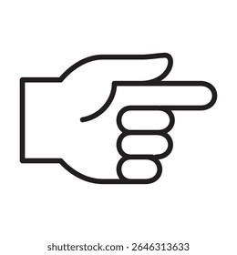 Hand pointing right icon. Hand pointing with the index finger icon. Icon symbol of pointing at, here, there, direction, click, pointer, choose, choice. Vector illustration
