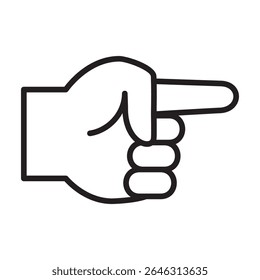 Hand pointing right icon. Hand pointing with the index finger icon. Icon symbol of pointing at, here, there, direction, click, pointer, choose, choice. Vector illustration