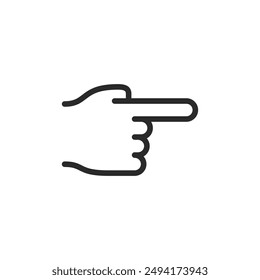 Mano apuntando hacia la derecha, icono de estilo lineal. Dedo índice apuntando. Ancho de trazo editable