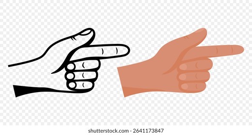 Hand Pointing Right Vector Icon in Color and Outline. Index Finger Gesture Illustration for Navigation, Pointing Hand Clipart, Finger Direction Sign, Cartoon Hand Symbol, Simple Gesture