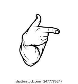 mano apuntando a la Ilustración vectorial de vista frontal en blanco y negro lateral