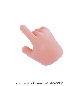 Uma mão apontando para o lado. Pode indicar navegação, clique ou direção. Ilustração vetorial em estilo 3D em plano de fundo isolado.