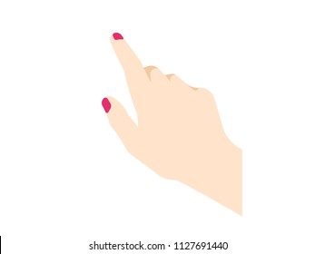 Hand pointing at something on white background. Vector Illustratration isolated. Closeup of hand.