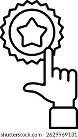 A hand pointing to a star with a star on it. The star is surrounded by a circle