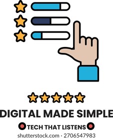 Uma mão apontando para uma estrela com as palavras digital fez simples escrito abaixo. A imagem é preta e branca