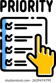 Hand Pointing to Top Item on Three-Item Checklist for Priority, To-Do List, Task Management, Business Planning, Productivity, Organization, Goal Setting, Success, Efficiency
