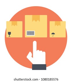 
Hand pointing towards delivery boxes concept of selecting product
