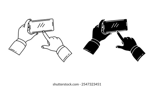 hand pointing towards the handphone 