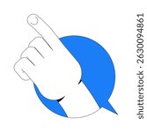 Hand pointing upward inside circular speech bubble vector illustration. Guidance, instruction. Gesture communication chat box 2D cartoon image isolated on white. Editable flat clipart colorful
