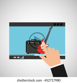 hand pointing website music design icon, vector illustration