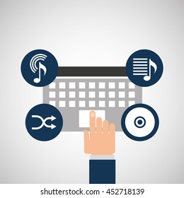 hand pointing website music design icon, vector illustration