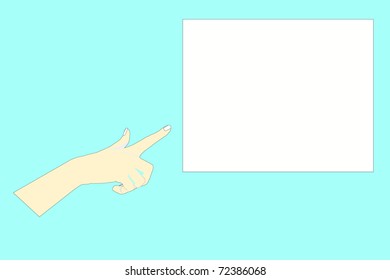Hand pointing to the white card