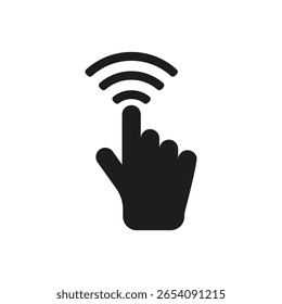 Hand pointing up with Wi-Fi signal or sound wave. Touch icon. Vector illustration and icon.
