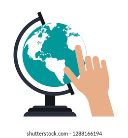 hand pointing world globe