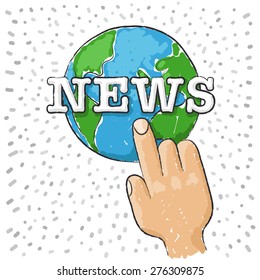 Hand pointing to the world, news, vector illustration.