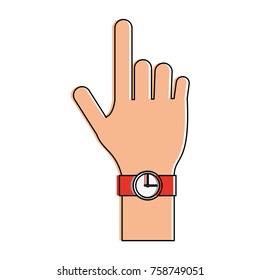 Hand pointing with wristwatch icon vector illustration graphic design
