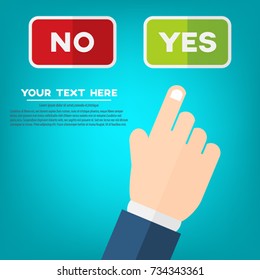 Hand pointing at yes instead of no button. Business success and motivation concept with text space. 