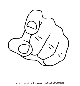 Hand pointing you line drawing vector illustration, finger pointing at you in line art style, black and white color