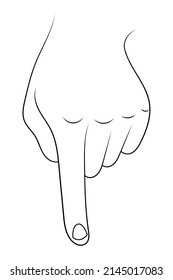 Hand points index finger down sketch illustration.