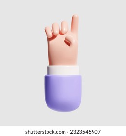 Hand points index finger up. 3D vector illustration.