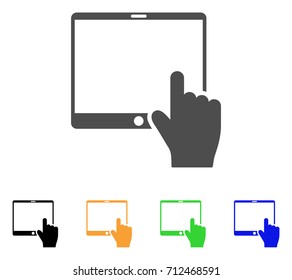 Hand Points Mobile Tablet icon. Vector illustration style is a flat iconic hand points mobile tablet symbol with black, gray, green, blue, yellow color versions.