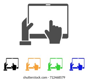 Hand Points PDA icon. Vector illustration style is a flat iconic hand points pda symbol with black, grey, green, blue, yellow color variants. Designed for web and software interfaces.