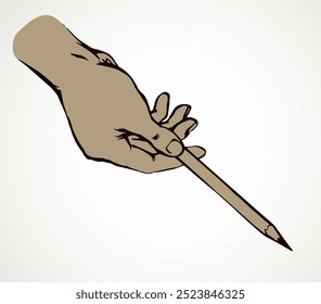Hand points with a pencil. Vector drawing