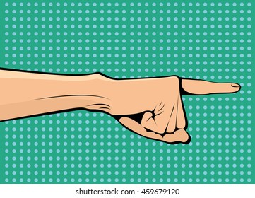 The hand points sideways and up pop art retro vector