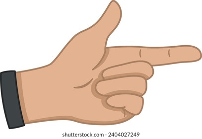 Hand Points at Something with Index Finger. Human Hand Touches Something. Hand Gesture. Vector illustration