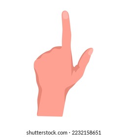 La mano apunta. Gestos manuales de ilustración vectorial de dibujos animados. La palma humana con el dedo, mostrando números, dirección, símbolo y signo. Concepto de fantasía