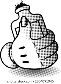 Hand With Poison Vector con efecto de semitono retro puede cambiar el color de los objetos, línea y semitono.