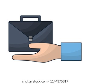 hand with portfolio briefcase isolated icon