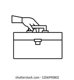 hand with portfolio briefcase isolated icon
