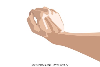 Hand pose. Female hand gesture. White background.