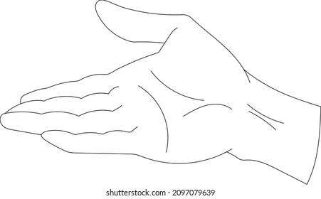 Hand. Pose für Grüße und Einladungen. Skizze. Weißer Hintergrund. Vektorgrafik.