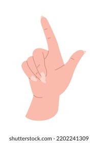 Hand pose icon. Character points up. Emotions and reactions, gestures. Sticker for social networks. Graphic element for website, navigation. Travel and trip. Cartoon flat vector illustration