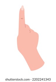 Hand Pose Symbol. Zeichen mit Zeiger nach oben. Grafisches Element für Website. Navigation, Reise und Reise. Signieren Sie Sprachkommunikation, Interaktionskonzept. Cartoon-Flavektor-Vektorgrafik