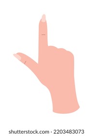 Hand pose icon. Character points up with his index finger. graphic elements for website. Navigation and advice. Travel and trip. Gestures, emotions and reactions. Cartoon flat vector illustration