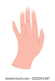 Hand pose icon. Friendly character waving, greeting someone. Sticker for social networks, reaction for messengers. Body language, hello gesture. Communication. Cartoon flat vector illustration