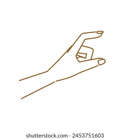 Handpose: Bild einer wunderschönen Frauenhand, die etwas mit den Fingerspitzen hält (Seitenansicht)