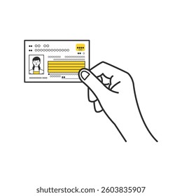 A hand pose to present a My Number card. The text in the illustration indicates a case.