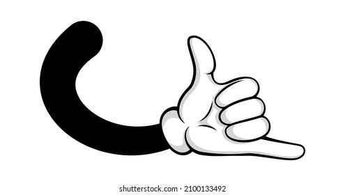 Hand pose with protruding fingers black white. Clipart pose fingers creativ in white gloves, vector illustration